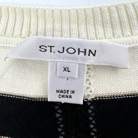 St. John Resort Striped Metallic Wool Cashmere Knit Shell Cream Black Size XL - Picture 7 of 10